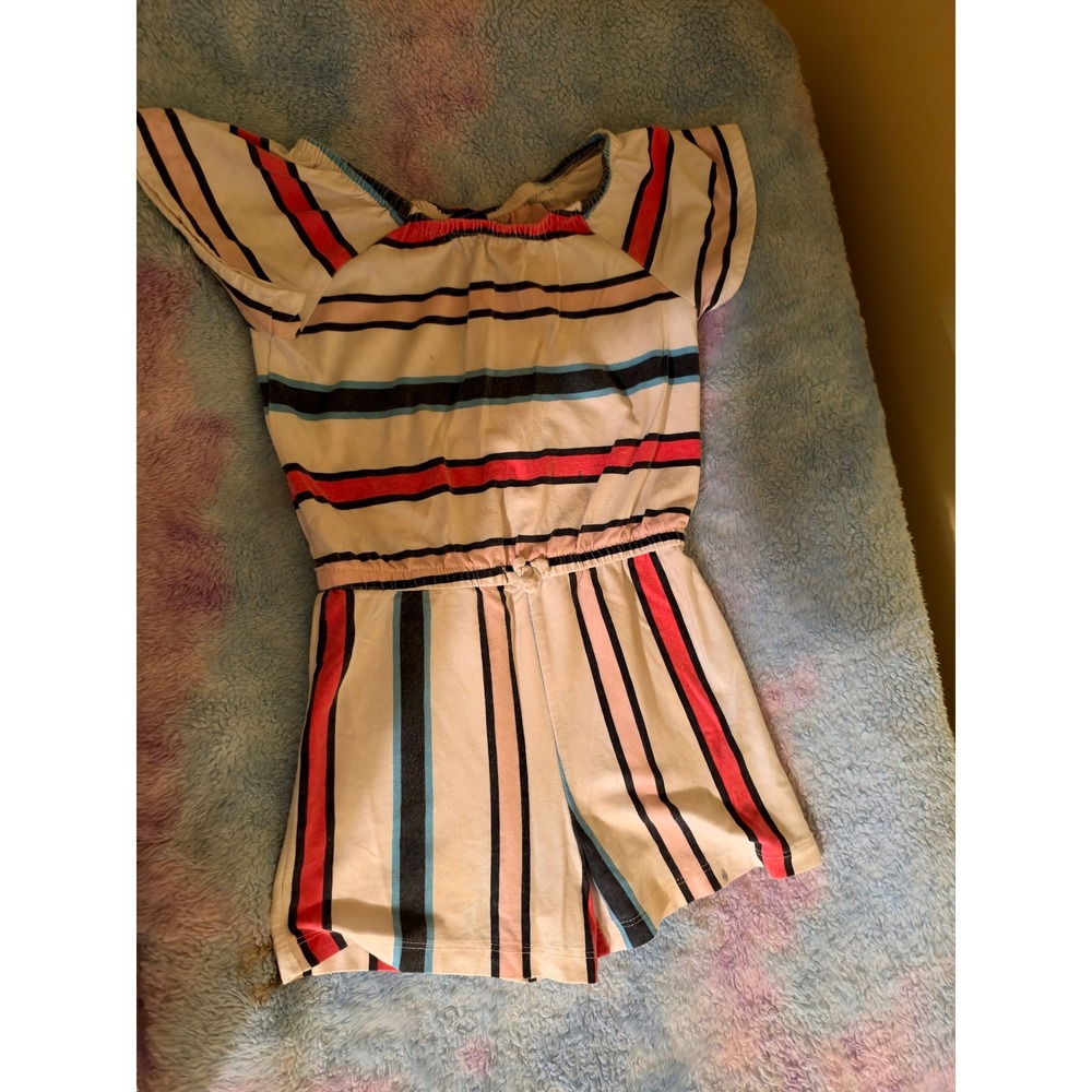 Tommy Hilfiger Girls Striped Off Shoulder Romper Size 6X Pink Blue Red White